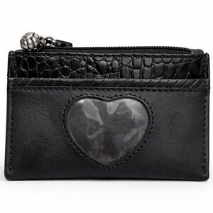 Brighton Black Leather Heart ID Zip Coin Wallet